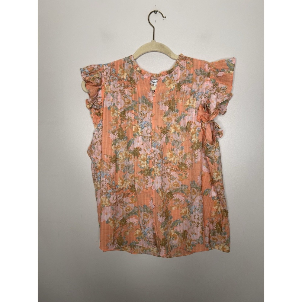 Rose + Olive Women's Peach Orange Floral Top Short Sleeve Size Medium New NWT - Picture 2 of 10